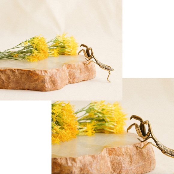 Mini Antiqued Praying Mantis Brass Look Statue Metal Figurine Boho Fairy Garden - Picture 4 of 11